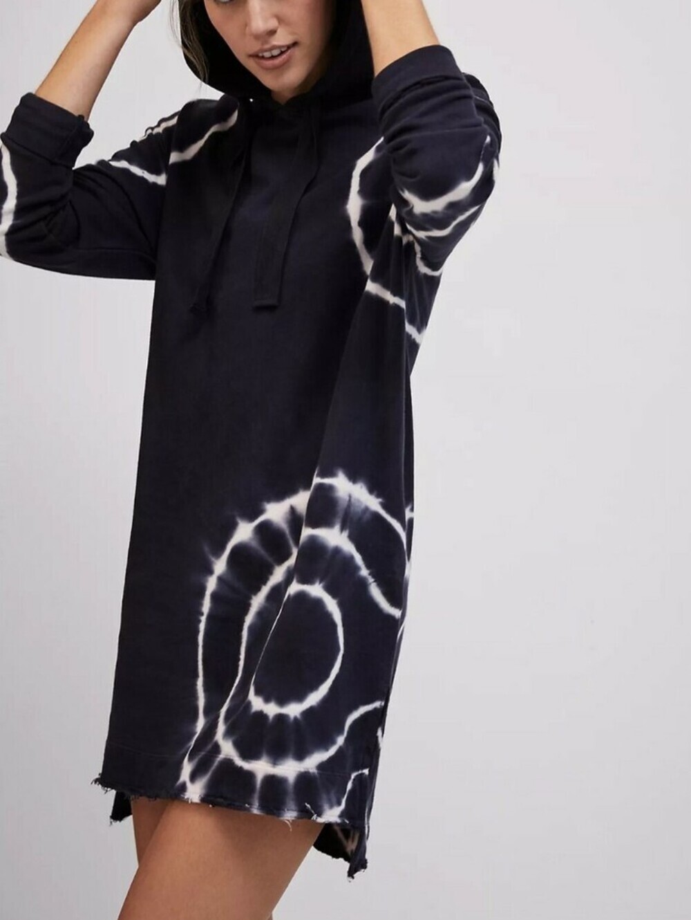 Anthropologie T.La Bobbi Tunic Hoodie XS black white tie-dye Grunge Fleece
